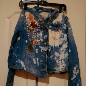 One of a kind embellished blue jean stonewash jacket